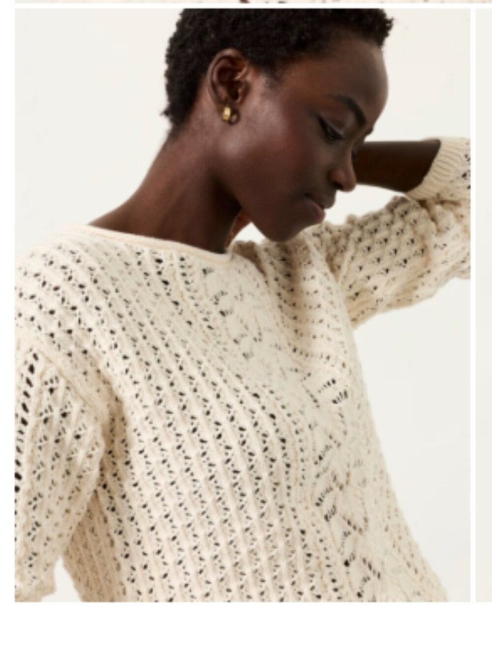 Fat Face Cream Openwork Crewneck Sweater Size 8